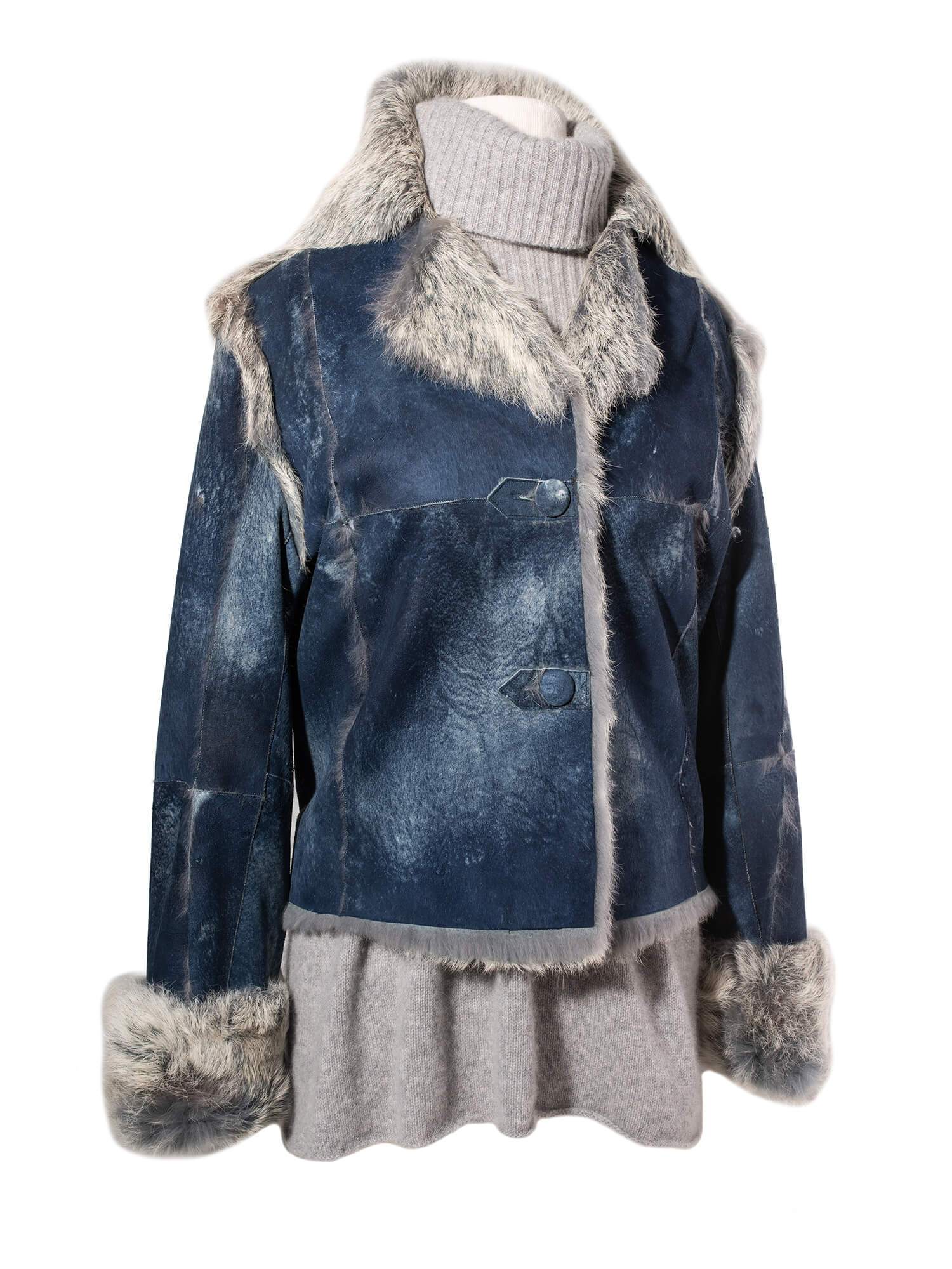Custom Suede Shearling Jacket Blue Grey-designer resale