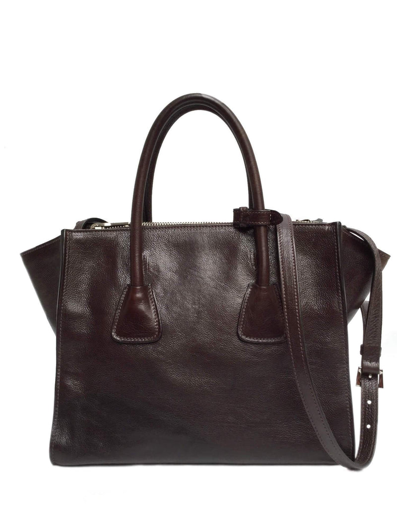 Dark Chocolate Trapeze Double Zipper Tote Bag Strap-designer resale