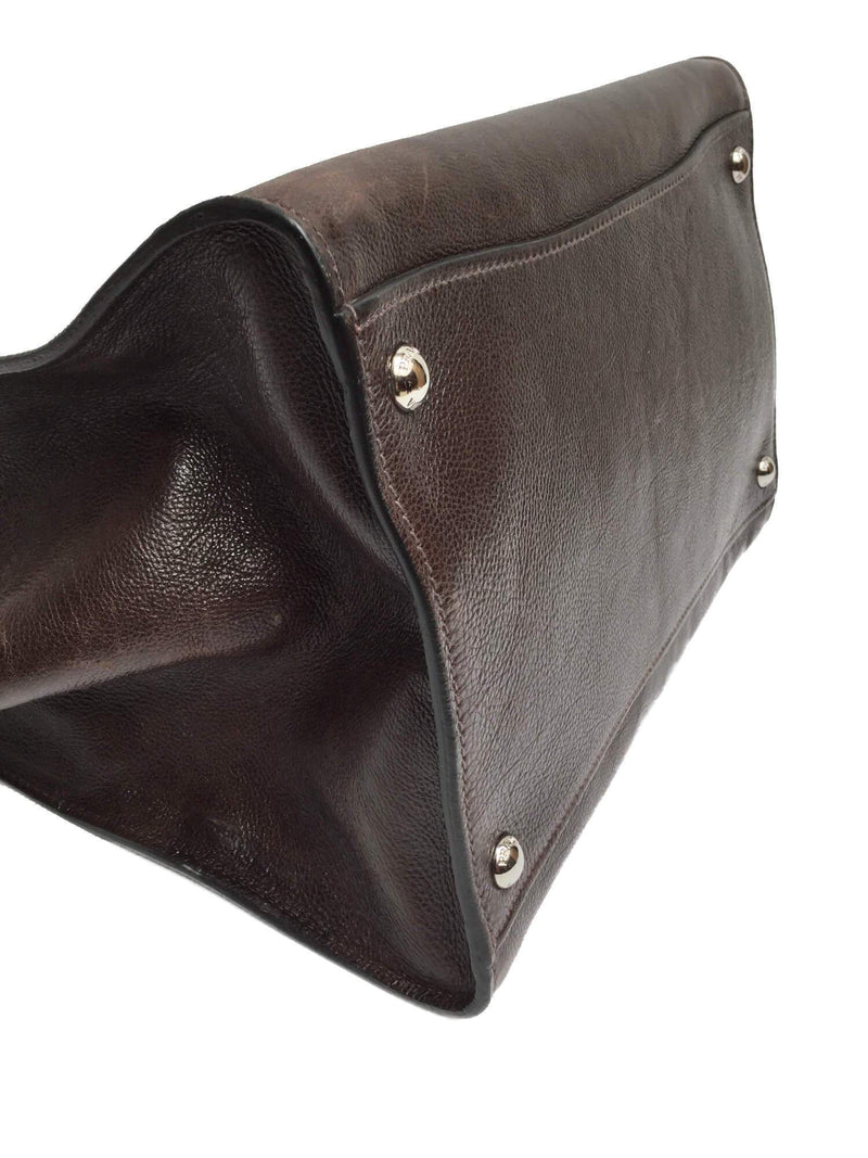 Dark Chocolate Trapeze Double Zipper Tote Bag Strap-designer resale