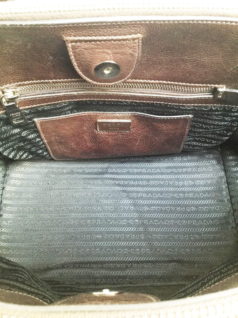 Dark Chocolate Trapeze Double Zipper Tote Bag Strap-designer resale