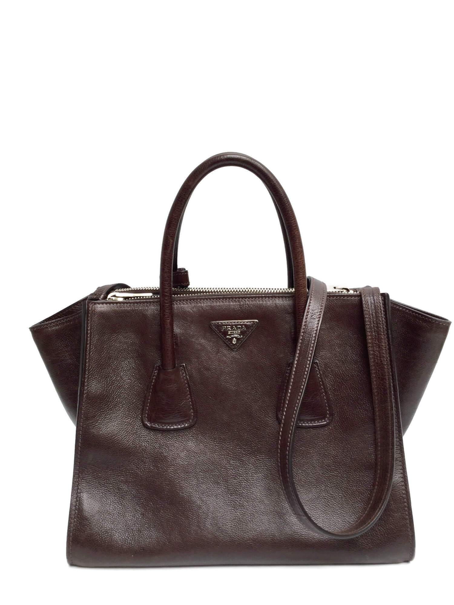 Dark Chocolate Trapeze Double Zipper Tote Bag Strap-designer resale