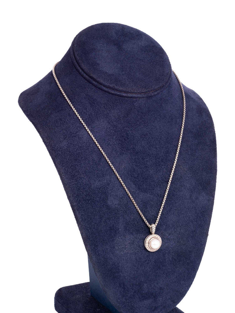 David Yurman Diamonds Pearl Sterling Silver Necklace-designer resale