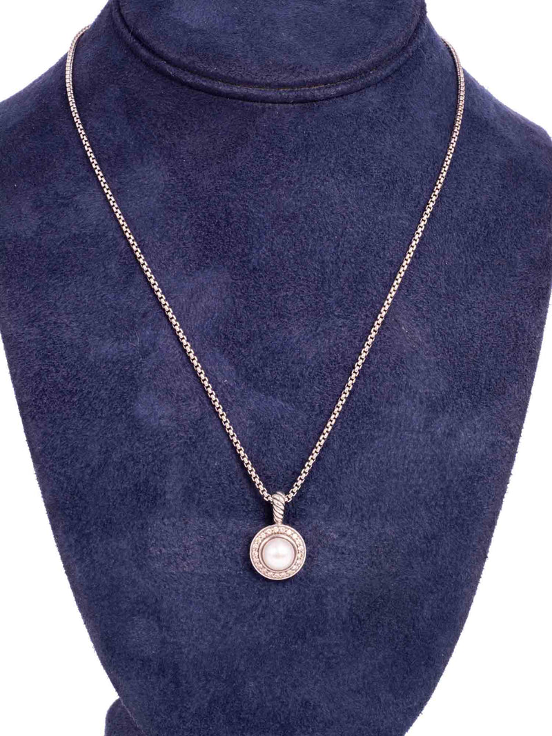 David Yurman Diamonds Pearl Sterling Silver Necklace-designer resale