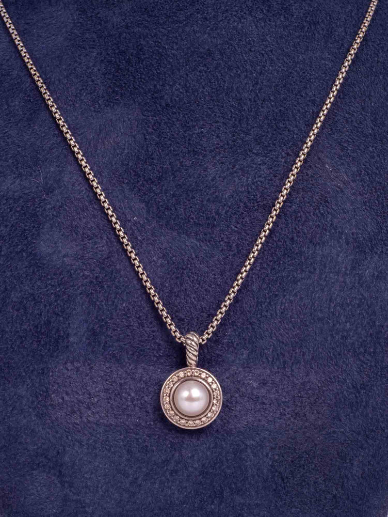 David Yurman Diamonds Pearl Sterling Silver Necklace-designer resale