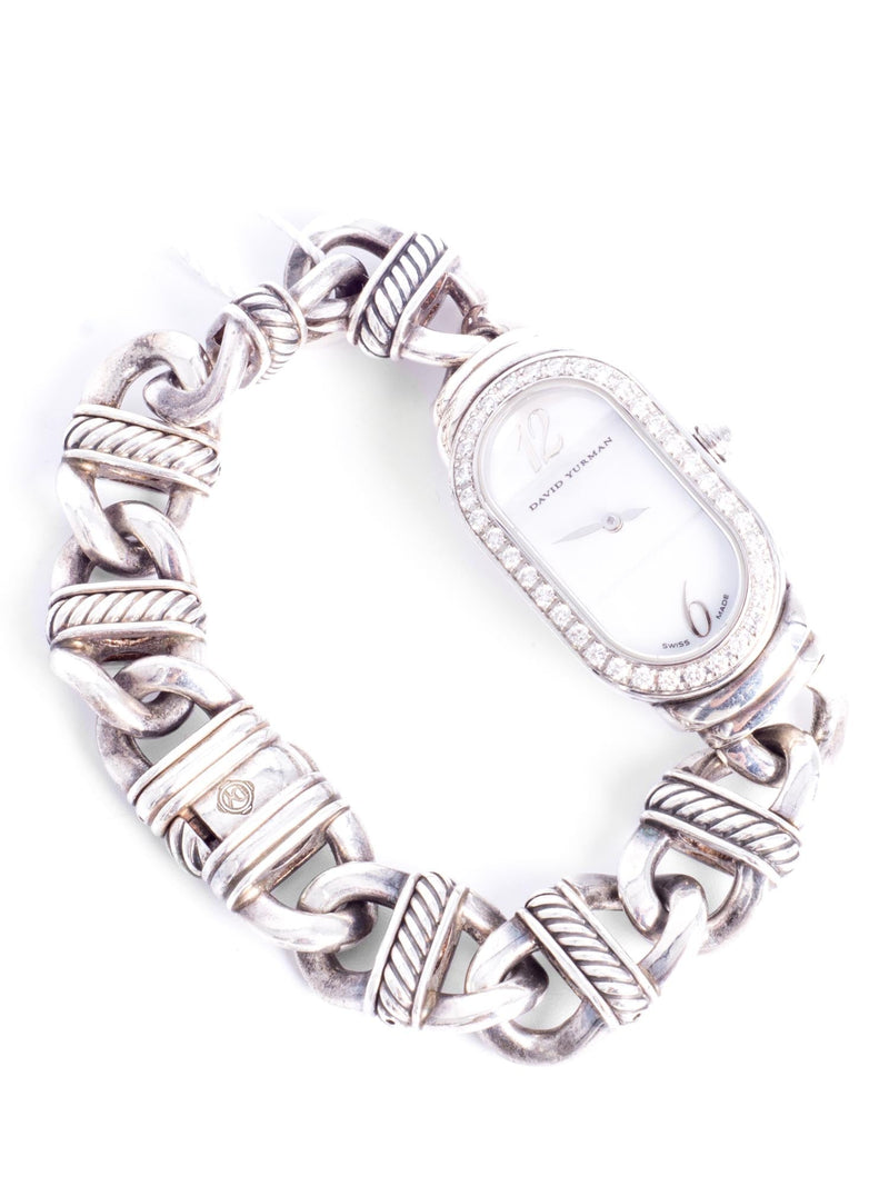 David Yurman Mother of Pearl Sterling Silver Diamond 20mm Madison Cable Quartz Watch-designer resale