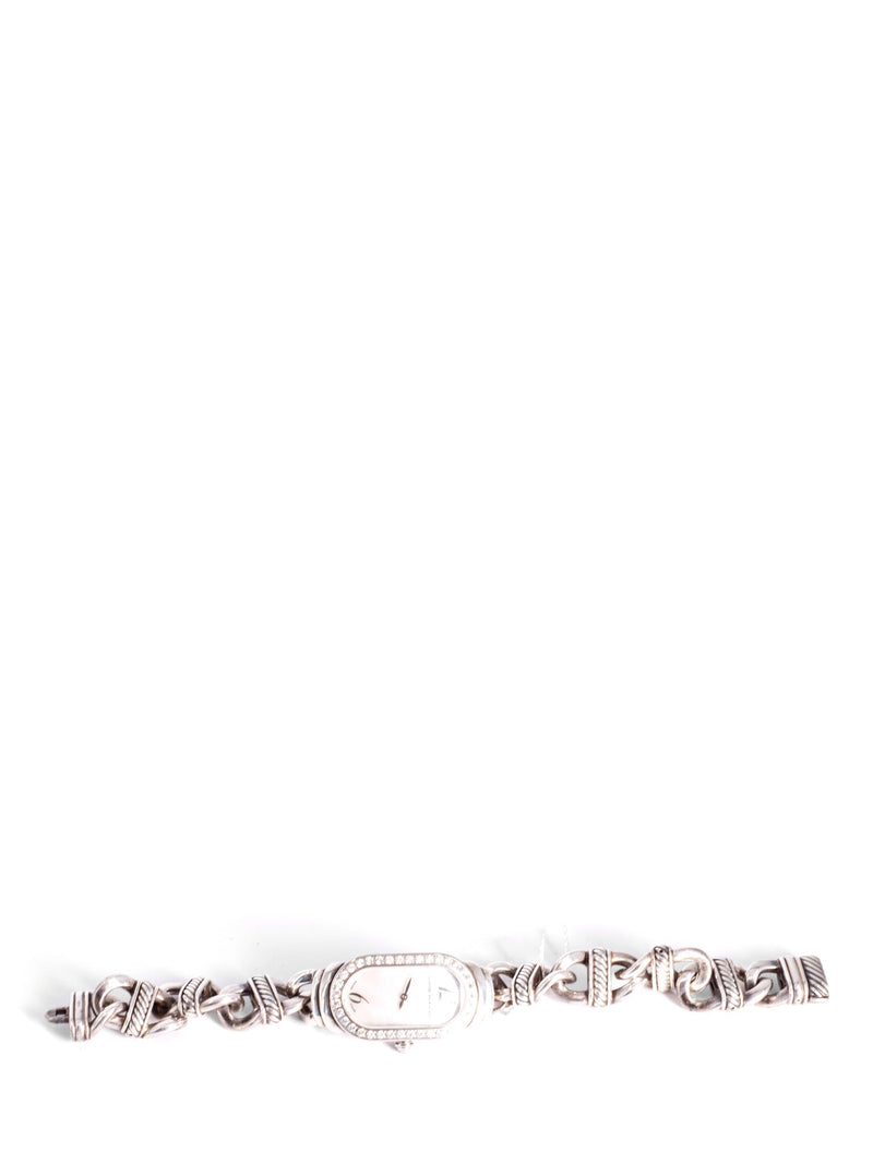 David Yurman Mother of Pearl Sterling Silver Diamond 20mm Madison Cable Quartz Watch-designer resale