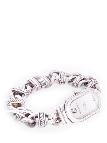 David Yurman Mother of Pearl Sterling Silver Diamond 20mm Madison Cable Quartz Watch-designer resale