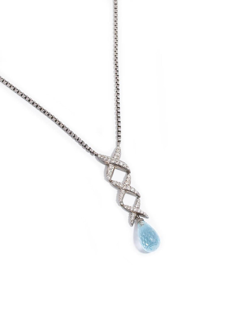 David Yurman Triple X Diamond Blue Topaz Necklace-designer resale