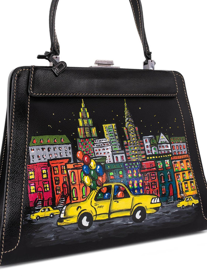 Delvaux Leather Illusion Top Handle Kelly Bag Black-designer resale