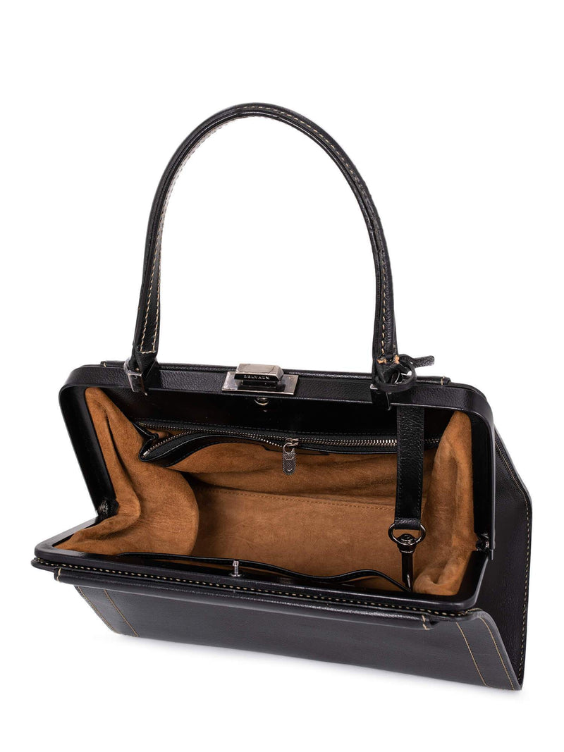 Delvaux Leather Illusion Top Handle Kelly Bag Black-designer resale