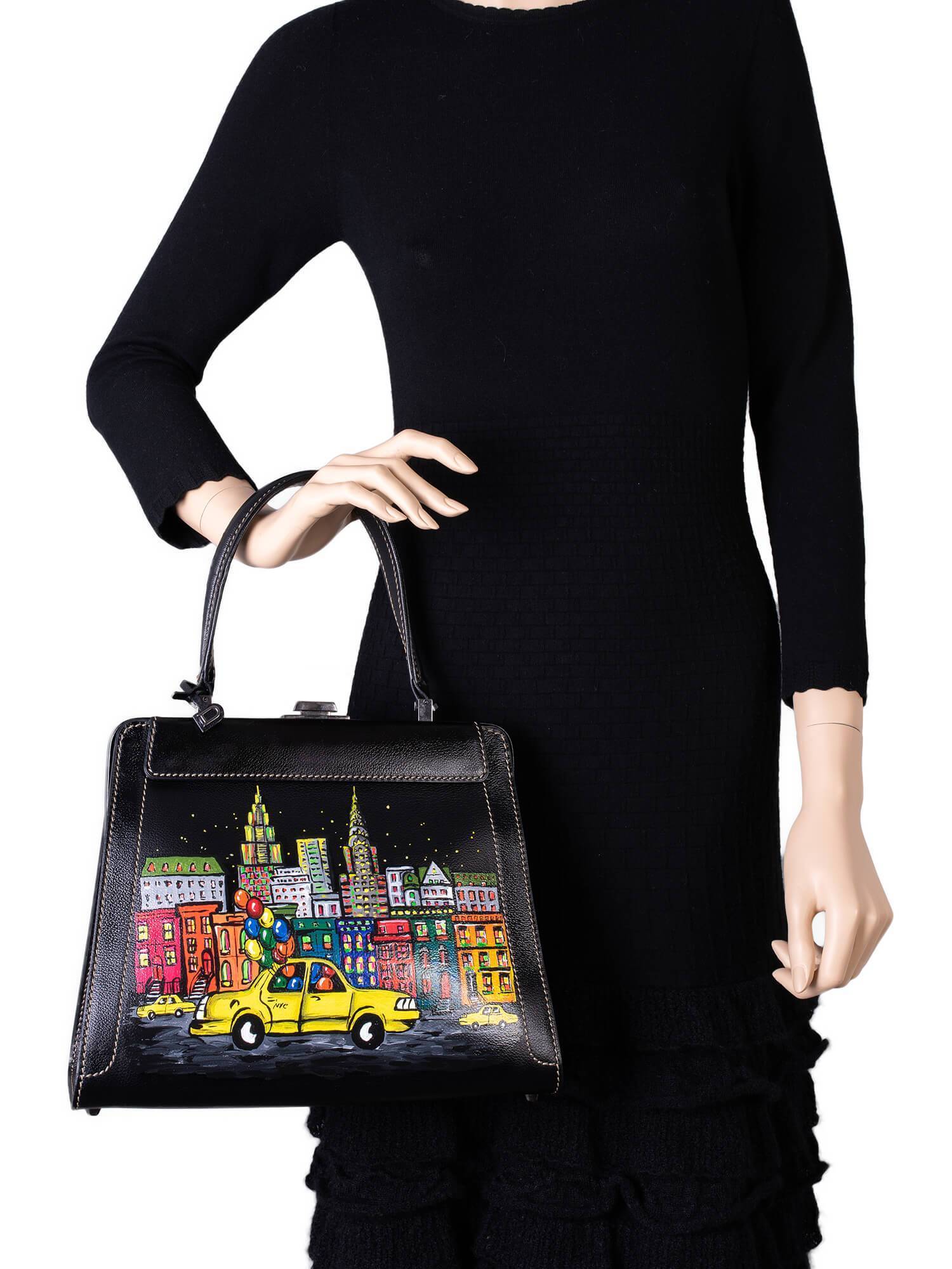 Delvaux Leather Illusion Top Handle Kelly Bag Black