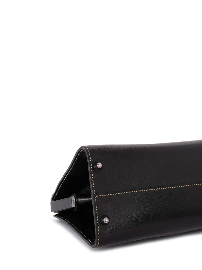 Delvaux Leather Illusion Top Handle Kelly Bag Black-designer resale