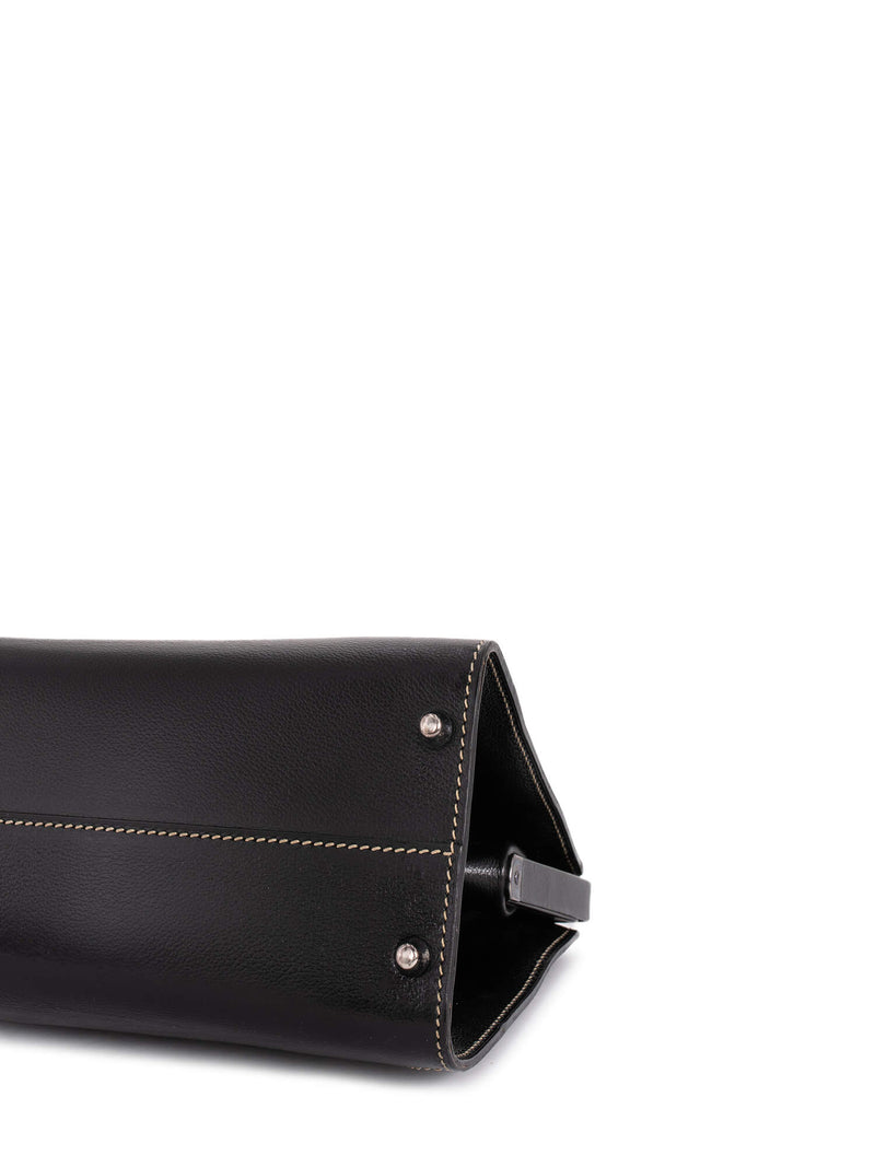 Delvaux Leather Illusion Top Handle Kelly Bag Black-designer resale