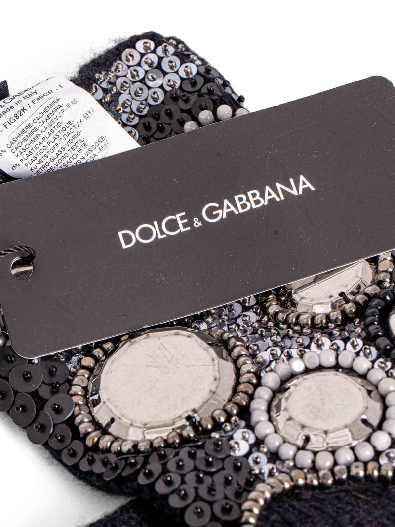 Dolce & Gabanna Runway Cashmere Beaded Studded Fingerless Gloves Black-designer resale