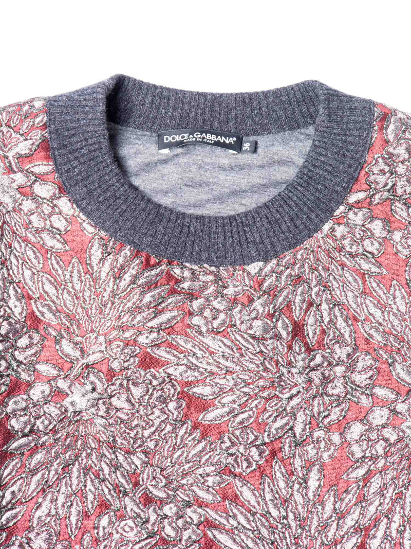 Dolce & Gabbana Brocade Metallic Cropped Sweater Burgundy-designer resale