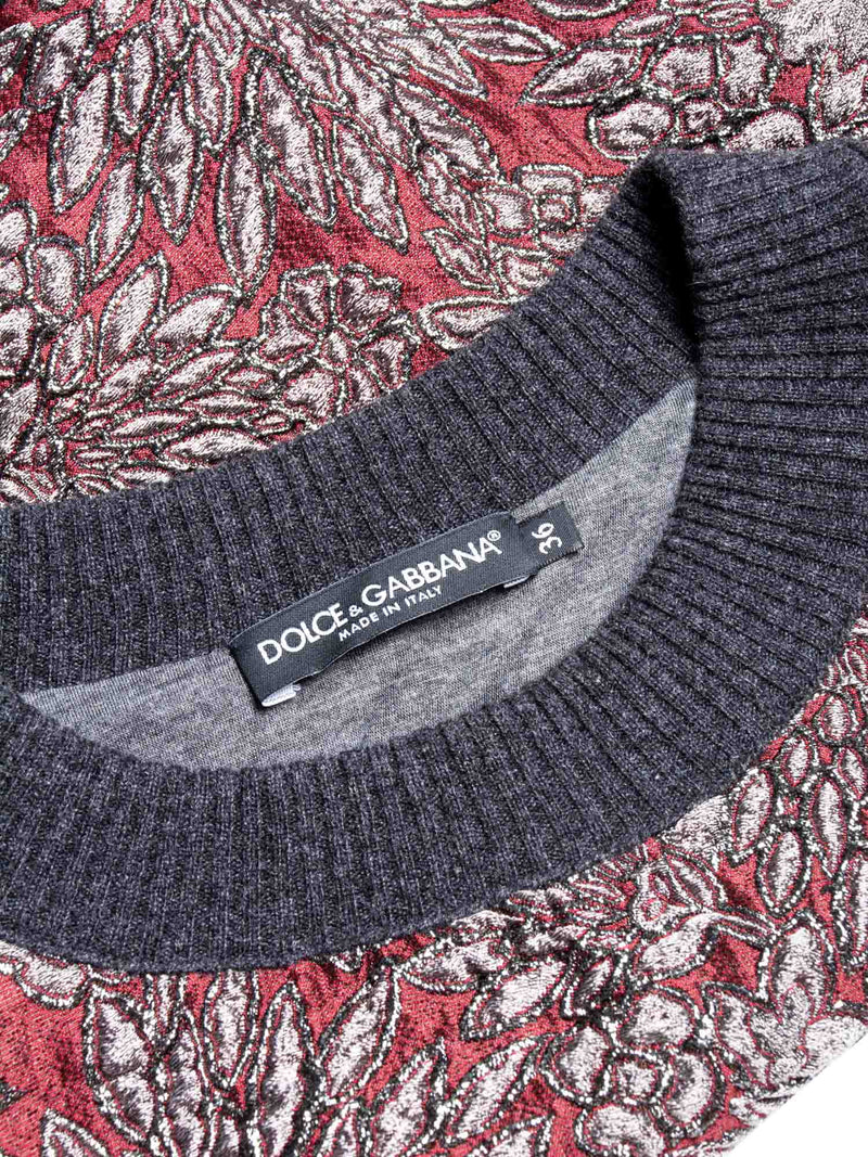 Dolce & Gabbana Brocade Metallic Cropped Sweater Burgundy-designer resale