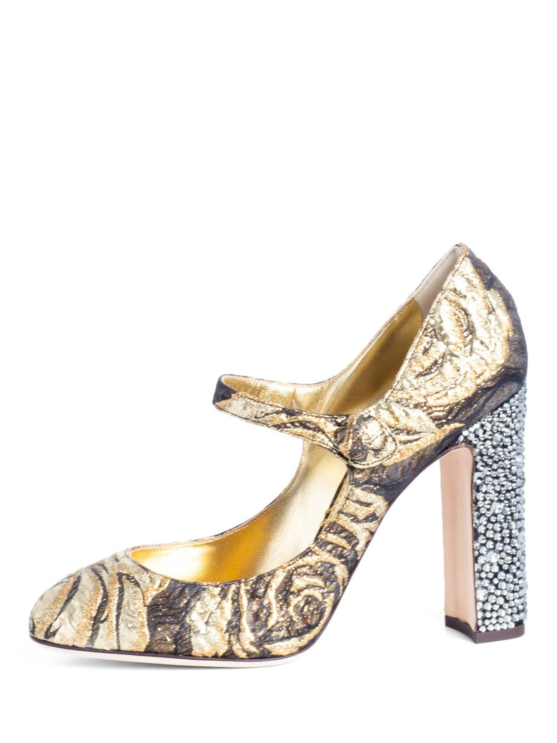 Dolce & Gabbana Brocade Rhinestone Mary Jane Block Heels Gold-designer resale