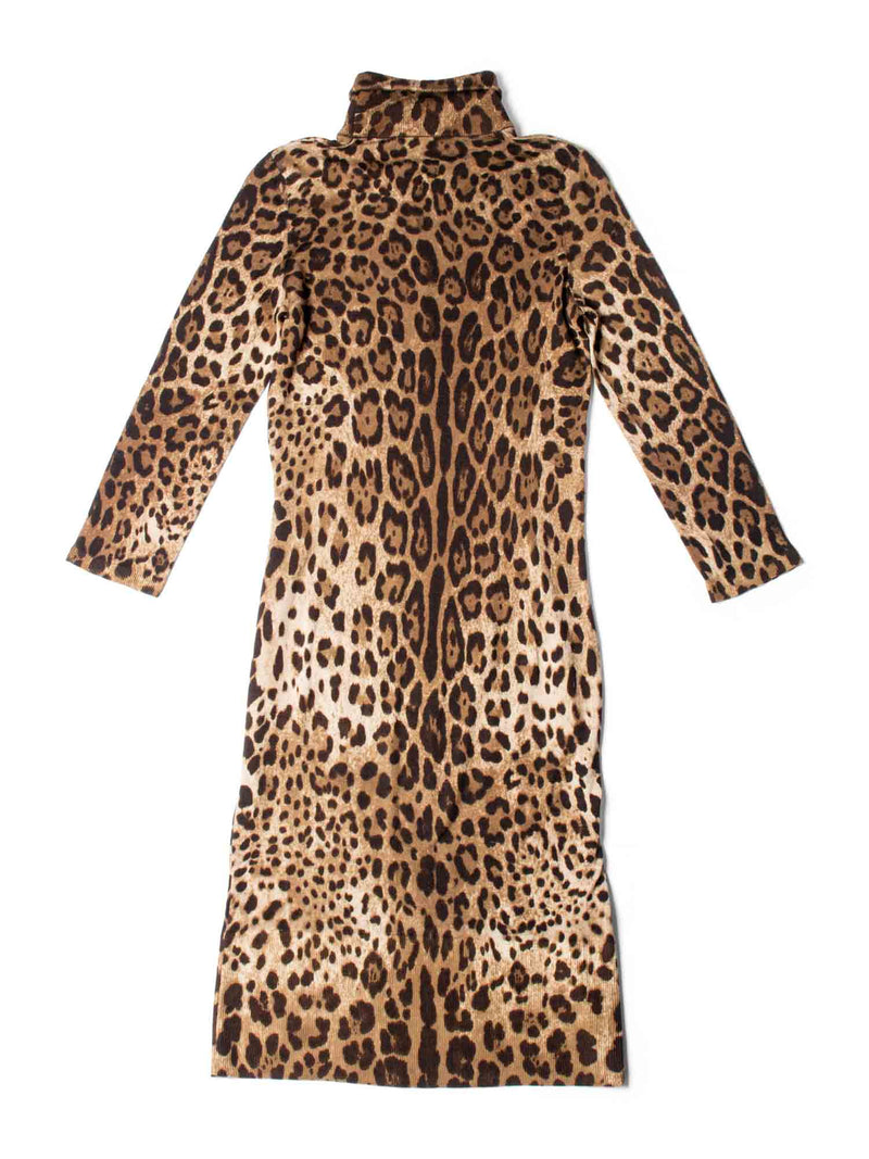 Dolce & Gabbana Cashmere Blend Animal Print Sweater Dress Brown-designer resale