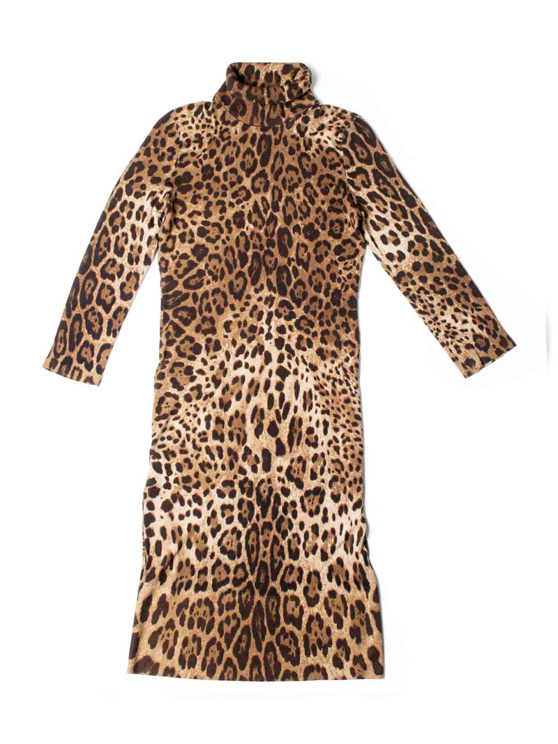 Dolce & Gabbana Cashmere Blend Animal Print Sweater Dress Brown-designer resale