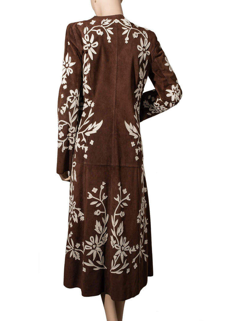 Dolce & Gabbana Couture Suede Leather Embroidered Coat Brown-designer resale