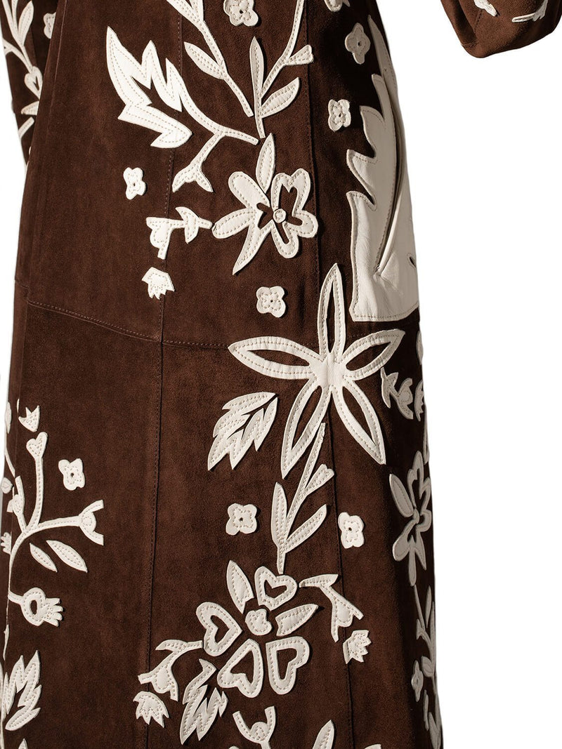 Dolce & Gabbana Couture Suede Leather Embroidered Coat Brown-designer resale