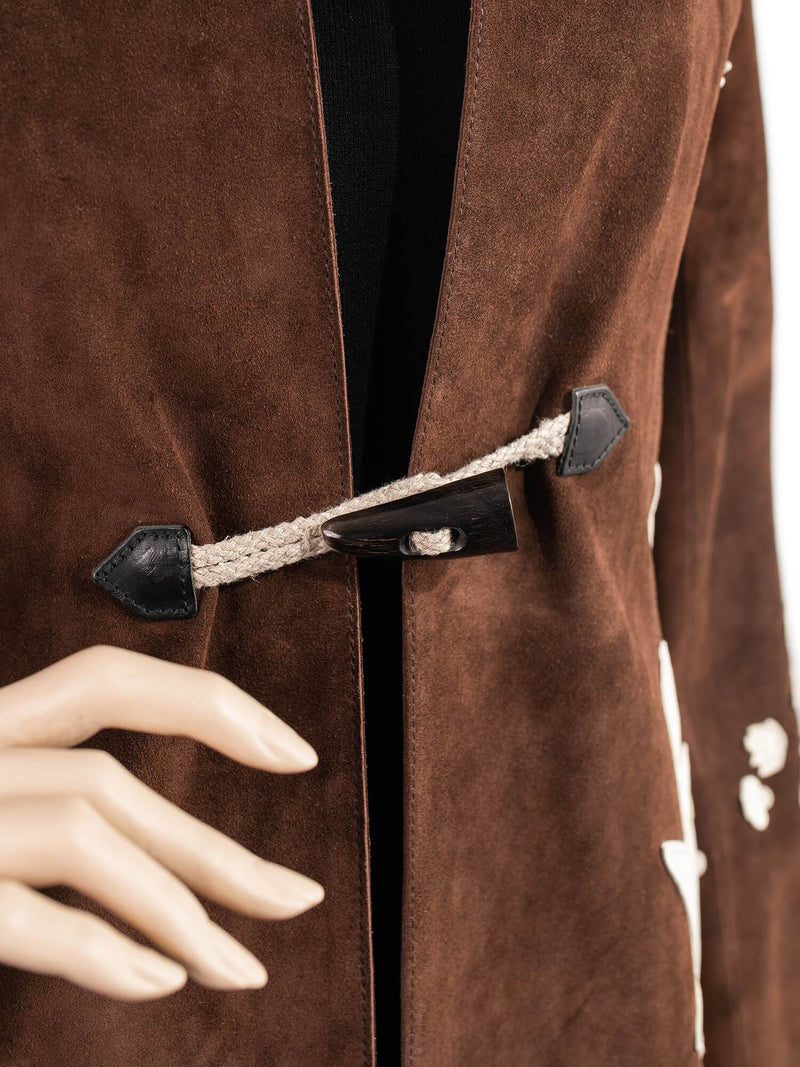 Dolce & Gabbana Couture Suede Leather Embroidered Coat Brown-designer resale