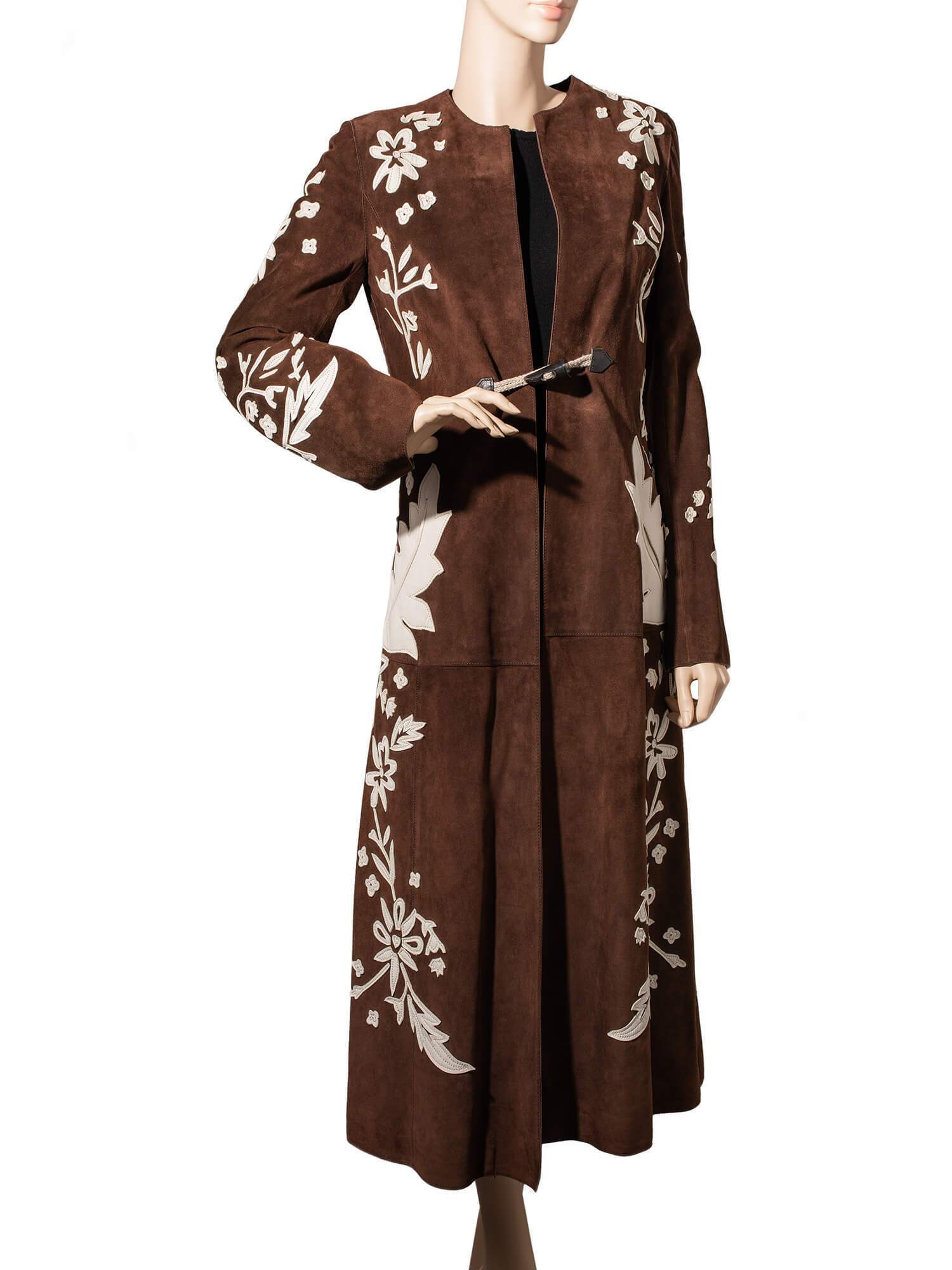 Dolce & Gabbana Couture Suede Leather Embroidered Coat Brown-designer resale