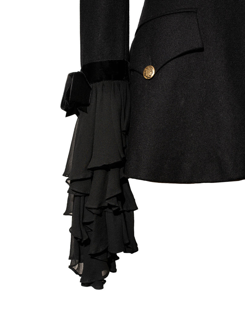 Dolce & Gabbana Couture Wool Silk Military Jacket Black-designer resale