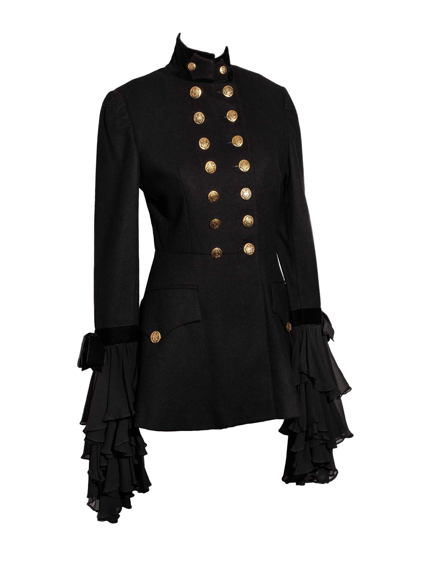 Dolce & Gabbana Couture Wool Silk Military Jacket Black-designer resale