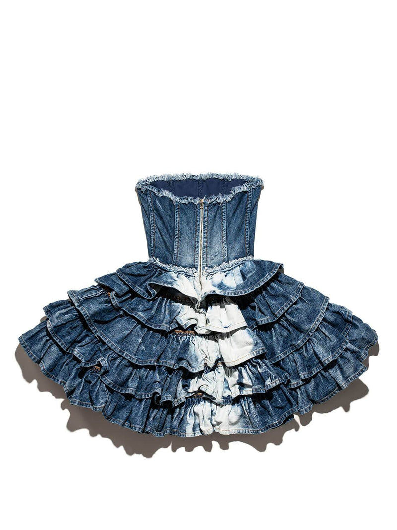 ruffle denim dress Dolce & Gabbana Denim Sleeveless Ruffle Mini Dress Blue