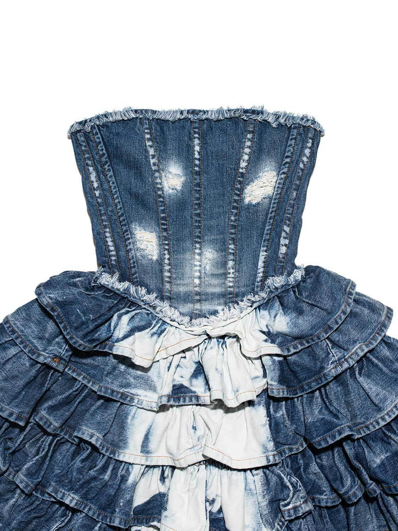 Dolce & Gabbana Denim Sleeveless Ruffle Mini Dress Blue-designer resale