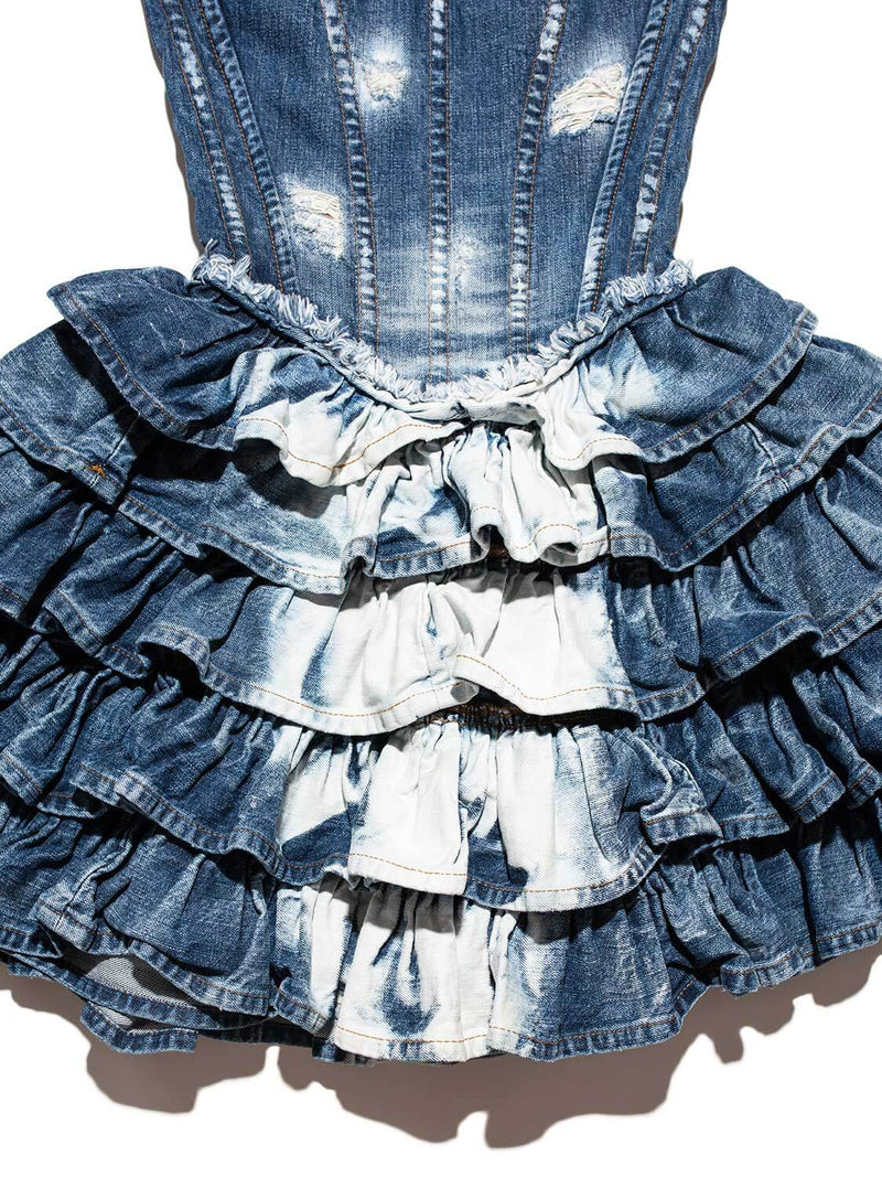 Dolce & Gabbana Denim Sleeveless Ruffle Mini Dress Blue Dolce & Gabbana Denim Sleeveless Ruffle Mini Dress Blue