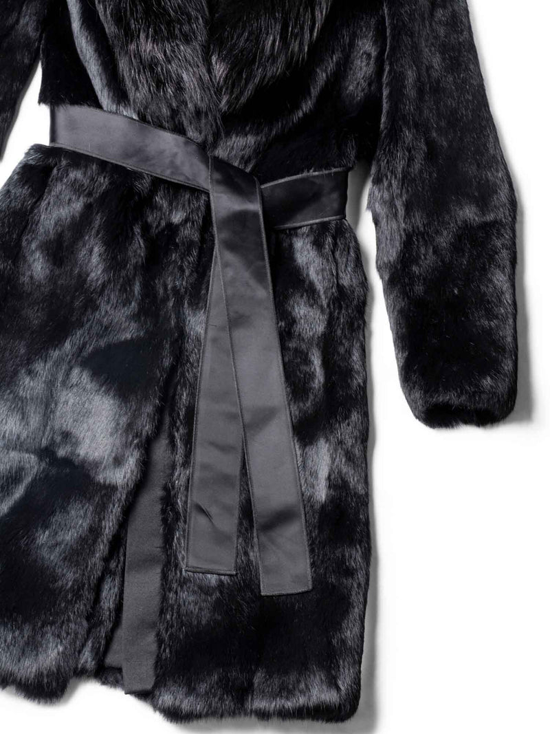 Dolce & Gabbana Genuine Fox Fur Belted Coat Black-designer resale