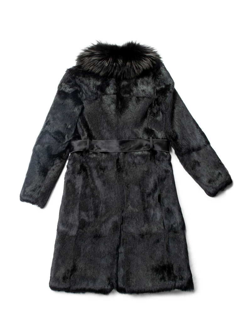 Dolce & Gabbana Genuine Fox Fur Belted Coat Black-designer resale