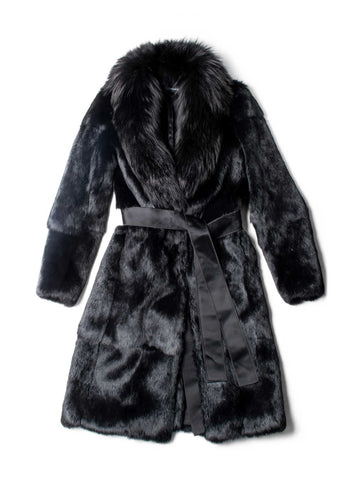 Dolce & Gabbana Genuine Fox Fur Belted Coat Black-designer resale