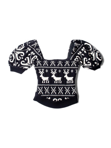 Dolce & Gabbana Knit Fitted Puff Sleeve Corset Top Black White-designer resale