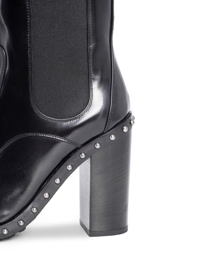 Dolce & Gabbana Leather Studded Platform Ankle Boots Black-designer resale
