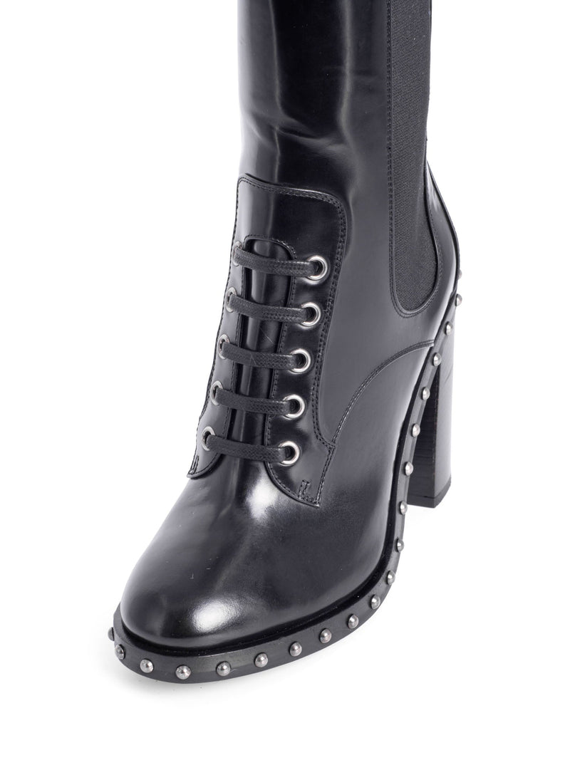 Dolce & Gabbana Leather Studded Platform Ankle Boots Black-designer resale