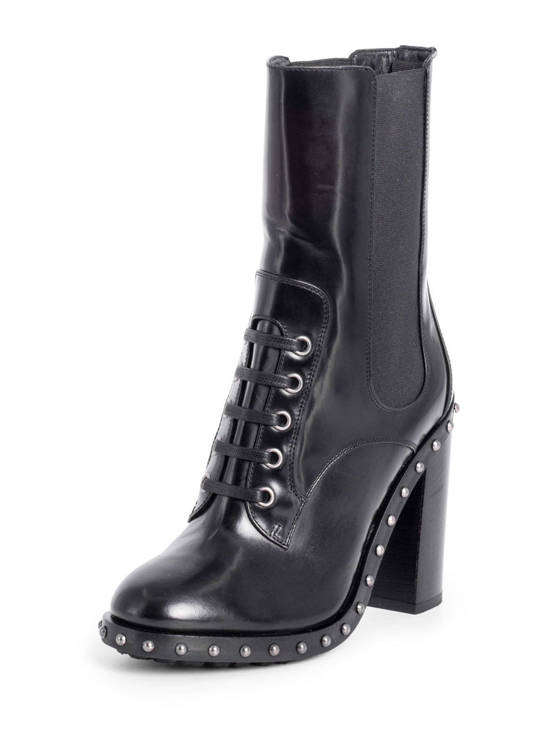 Dolce & Gabbana Leather Studded Platform Ankle Boots Black-designer resale