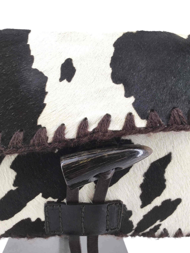 Dolce & Gabbana Pony Hair Leather Flap Shoulder Bag Brown White-designer resale
