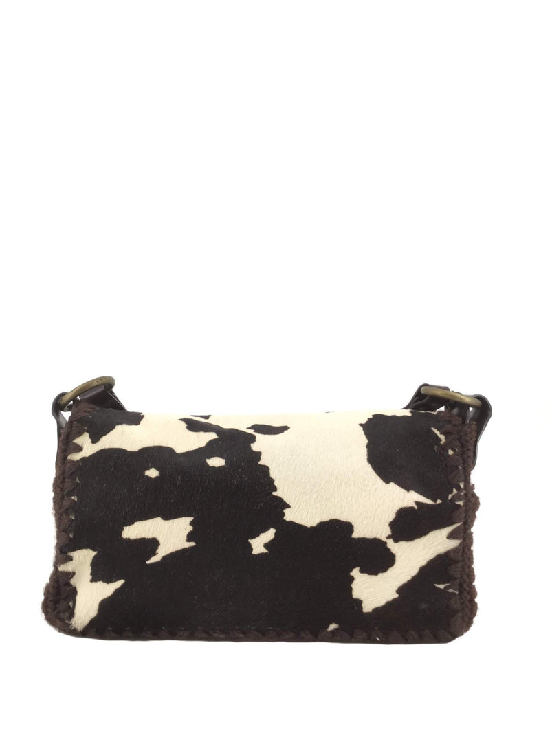 Dolce & Gabbana Pony Hair Leather Flap Shoulder Bag Brown White-designer resale