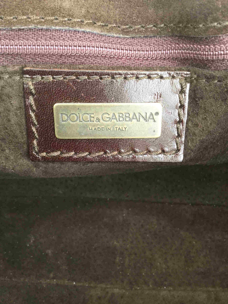 Dolce & Gabbana Pony Hair Leather Flap Shoulder Bag Brown White-designer resale