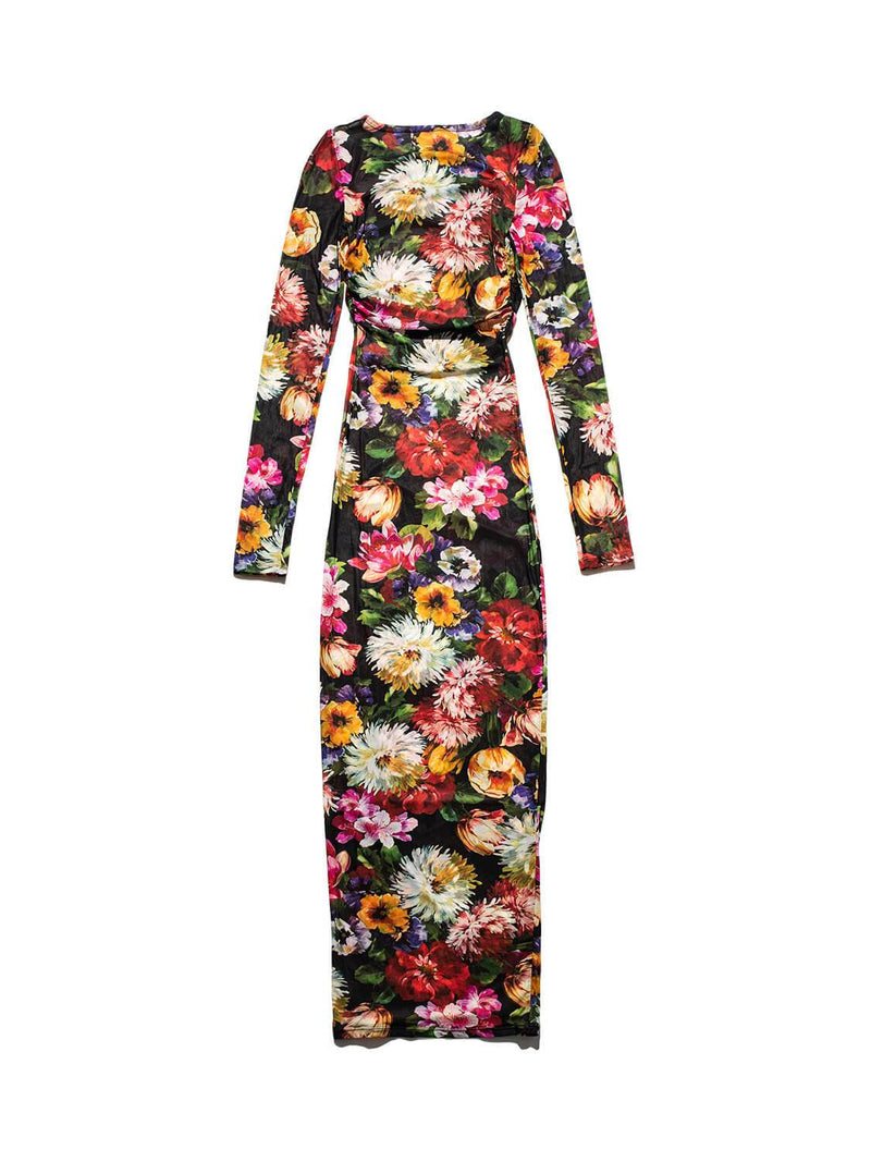 Dolce & Gabbana RUNWAY Floral Mesh Maxi Dress Multicolor-designer resale