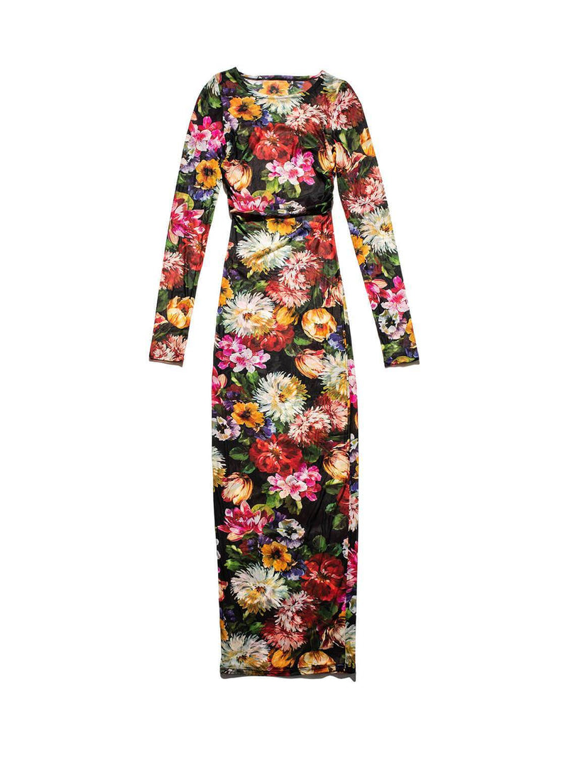 Dolce & Gabbana RUNWAY Floral Mesh Maxi Dress Multicolor Dolce & Gabbana RUNWAY Floral Mesh Maxi Dress Multicolor