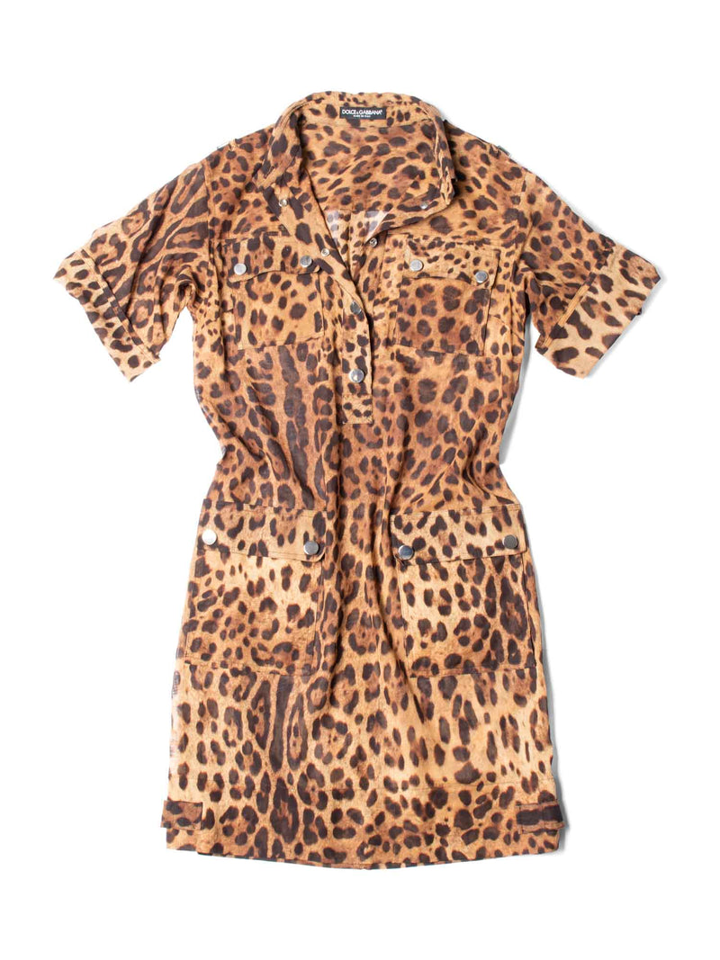 Dolce & Gabbana Sheer Animal Print Sporty Mini Dress Brown-designer resale