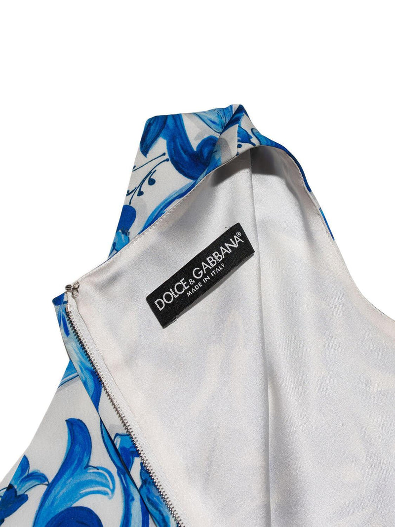 Dolce & Gabbana Silk Midi Ruched Floral Dress Blue Dolce & Gabbana Silk Midi Ruched Floral Dress Blue