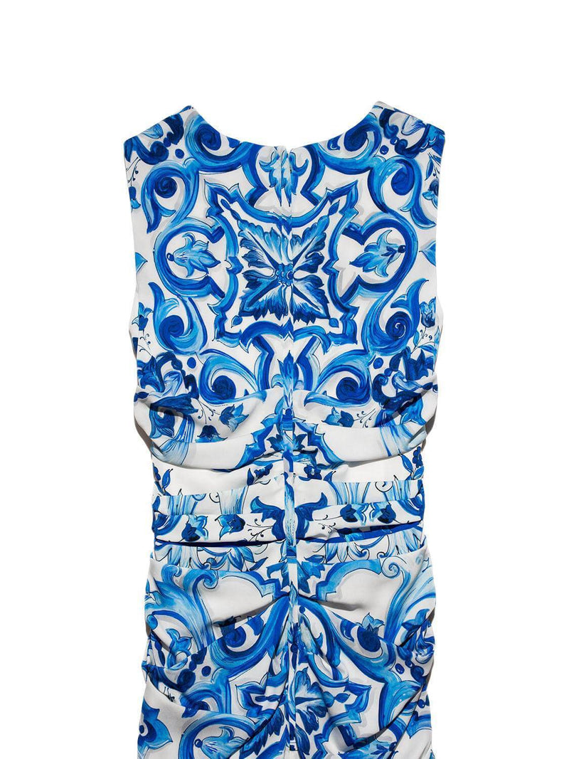 Dolce & Gabbana Silk Midi Ruched Floral Dress Blue Dolce & Gabbana Silk Midi Ruched Floral Dress Blue