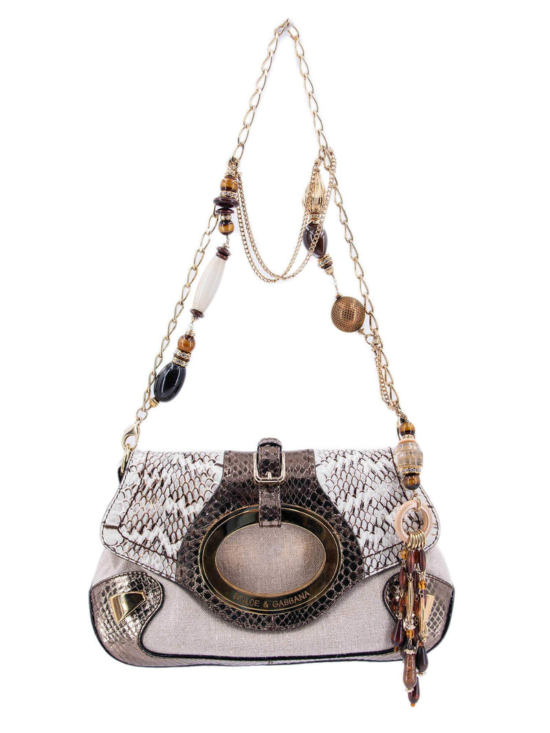Dolce Gabbana Snakeskin Flap Bag Gold