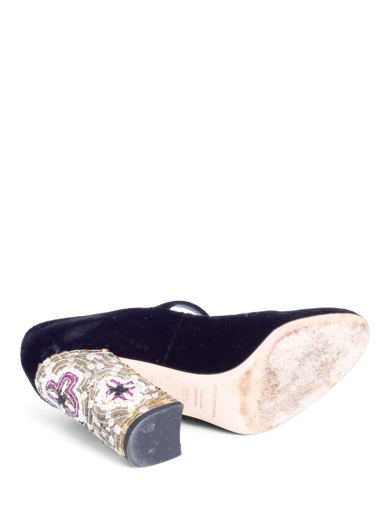 Dolce & Gabbana Velvet Mary Jane Mosaic Block Heels Black-designer resale