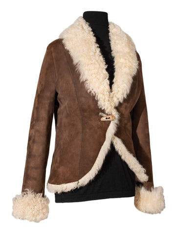 Donna Karan Suede Shearling Jacket Brown-designer resale